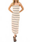Way Out Zig Zag Weave Maxi Dress In Ivory Navy