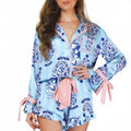 Satin Ruffle Short Pajama Set In Ginger Jar Stripe