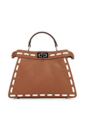 Fendi Women Peekaboo Iseeu Small Sellier Cuoio Romano Leather Bag With Oversized Stitching