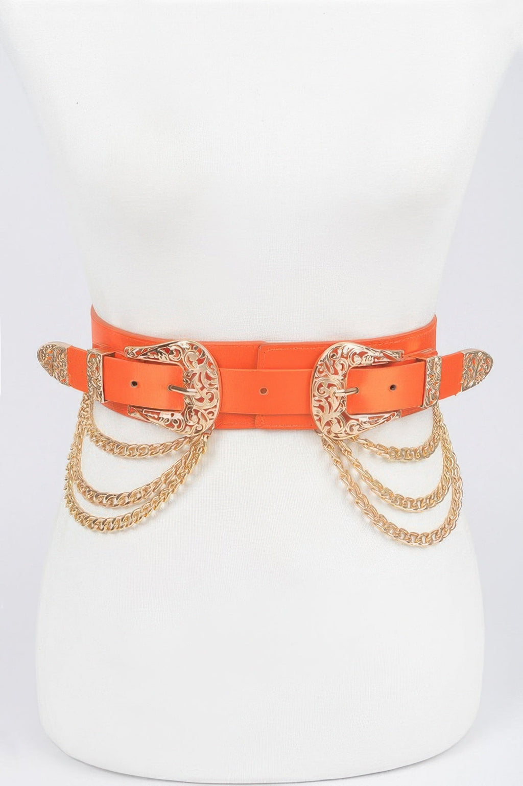 Vegan Elastic Belt With Metal Chain And Buckle