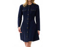Flared Button Front Knit Dress In Navy