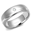 High polished (no plating) Stainless Steel Ring with AAA Grade CZ in Clear