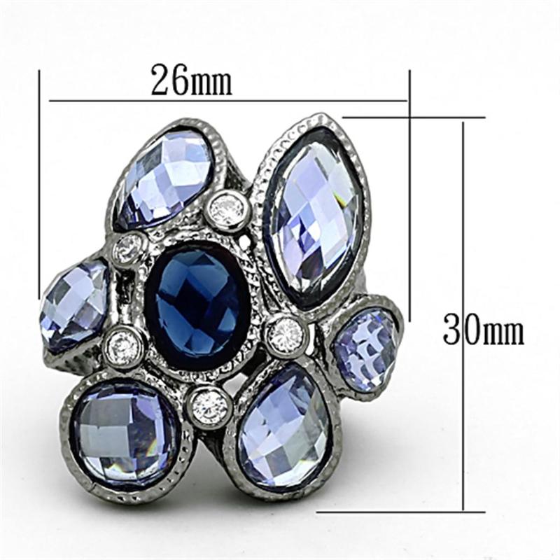 Ruthenium Brass Ring with Synthetic Synthetic Glass in Multi Color