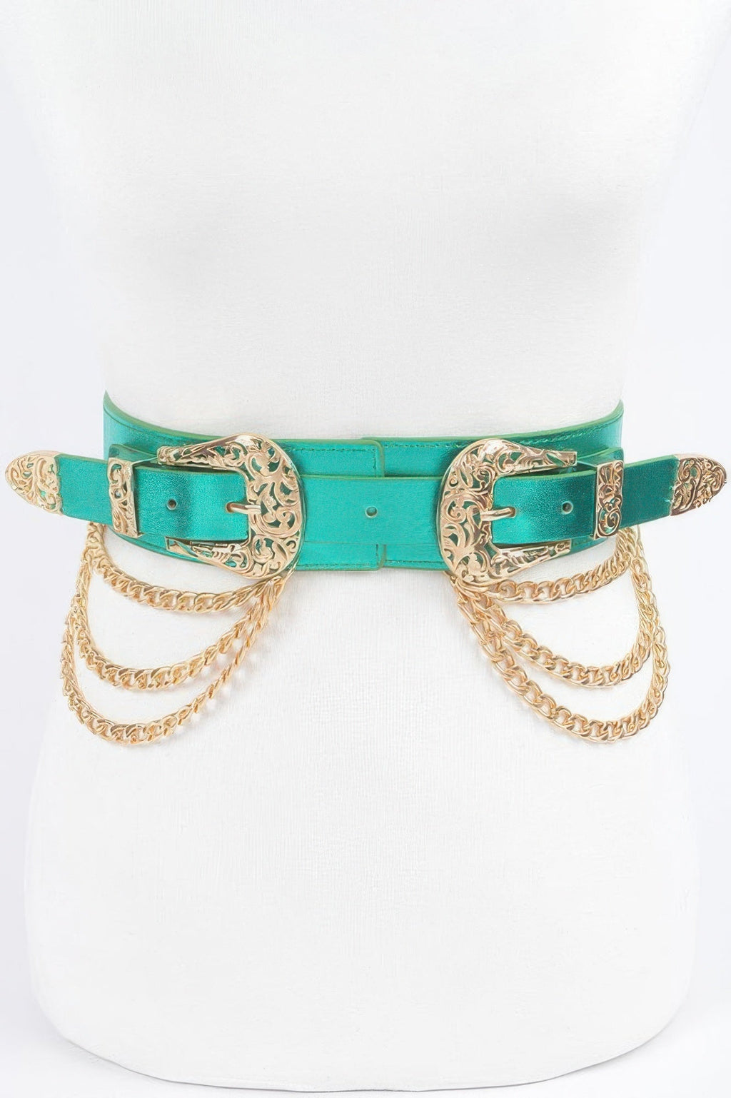 Metallic Two Buckle Chain Waist Belt