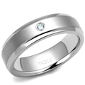 High polished (no plating) Stainless Steel Ring with AAA Grade CZ in Clear