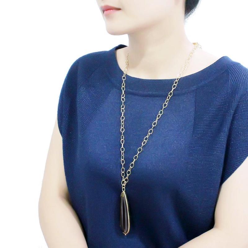 Gold & Brush Brass Chain Pendant with Synthetic Synthetic Stone in Gray
