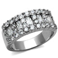 High polished (no plating) Stainless Steel Ring with AAA Grade CZ in Clear