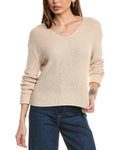Hannah Rose Cropped Loose Shaker V-Neck Cashmere-Blend Sweater