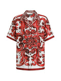 Dolce & Gabbana Men Silk Twill Hawaiian Shirt With Majolica Print
