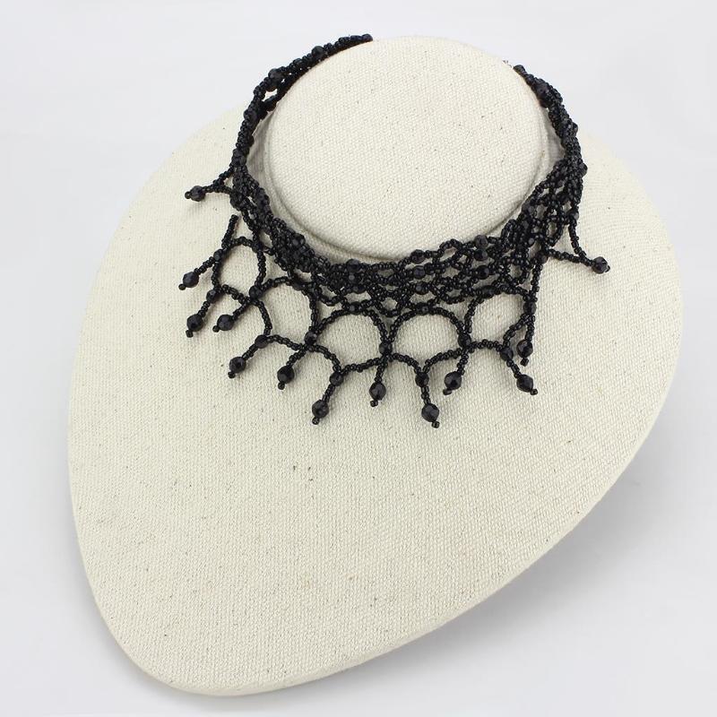 Rhodium Brass Necklace with Synthetic Synthetic Glass in Jet