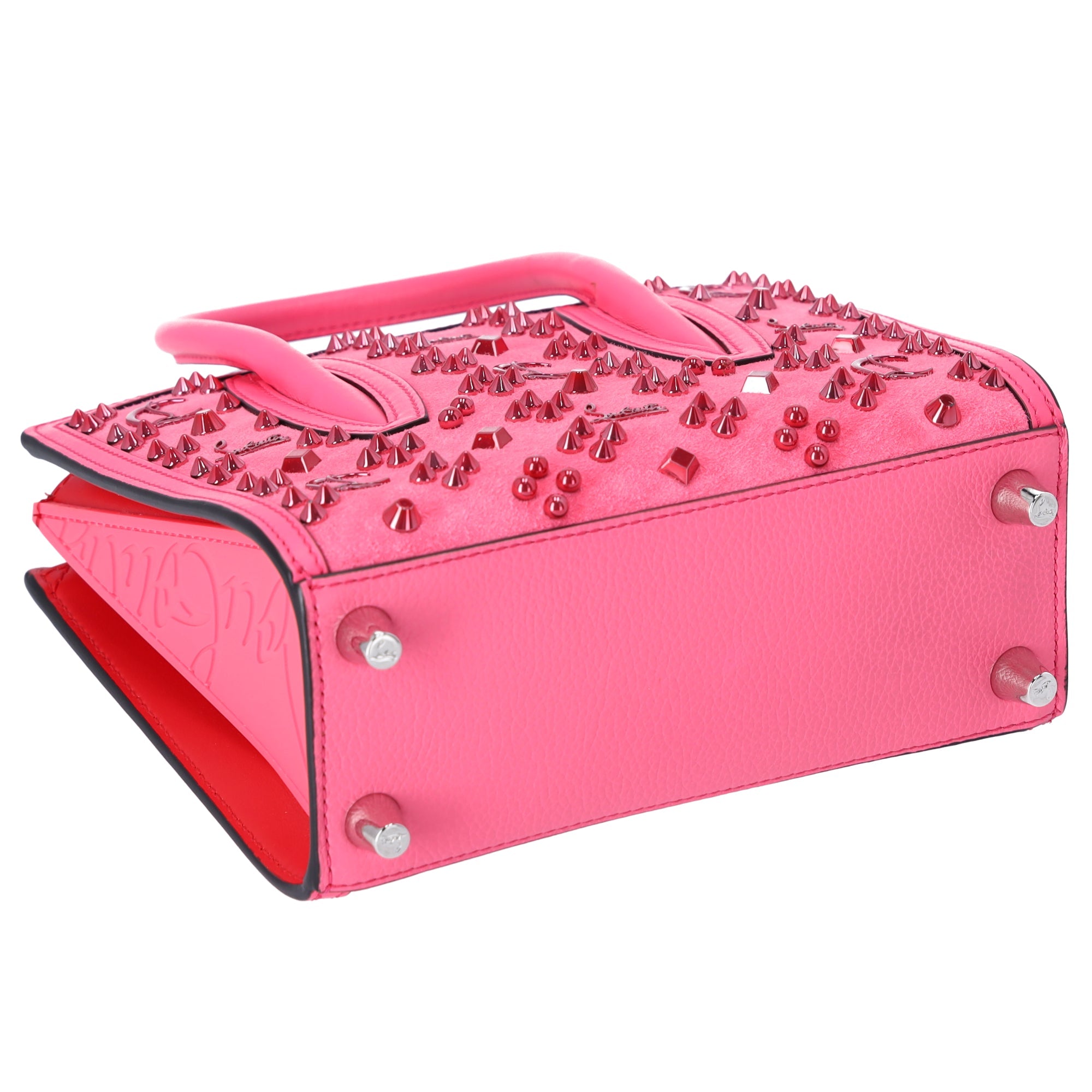 Christian Louboutin Studded Paloma S Small Satchel Pink Logo Suede Shoulder Bag