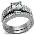 High polished (no plating) Stainless Steel Ring with AAA Grade CZ in Clear