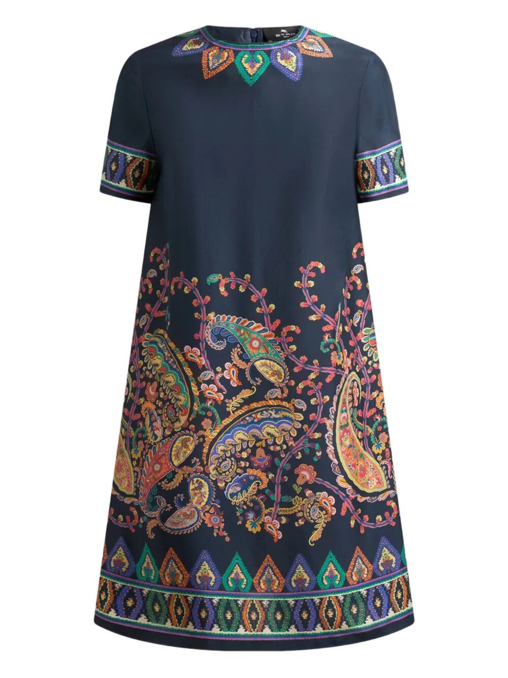 Etro Women Silk Mini Tunic Dress With Placed Floral Paisley Print