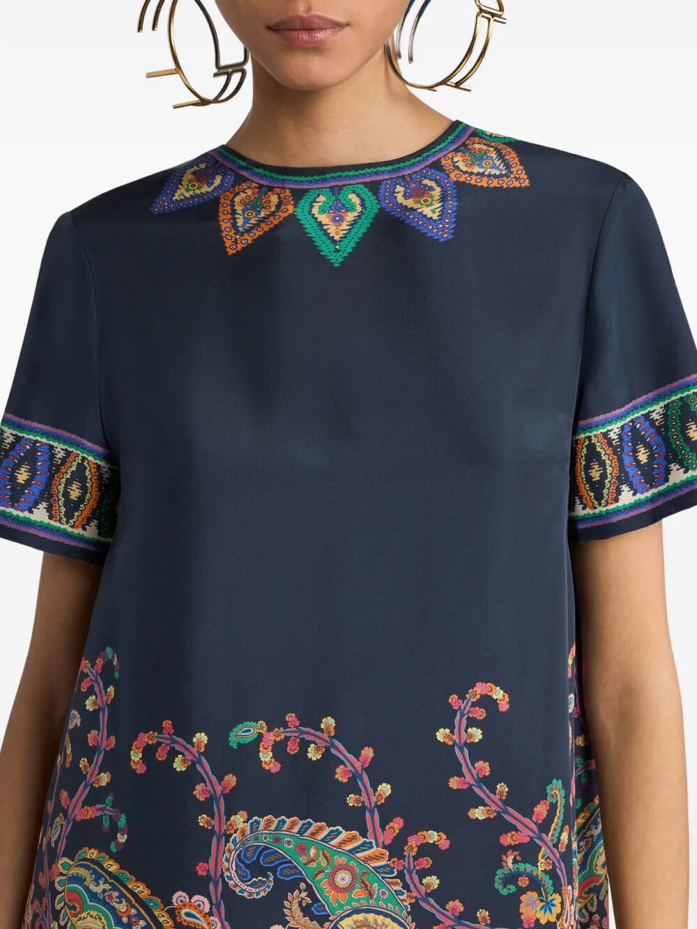 Etro Women Silk Mini Tunic Dress With Placed Floral Paisley Print