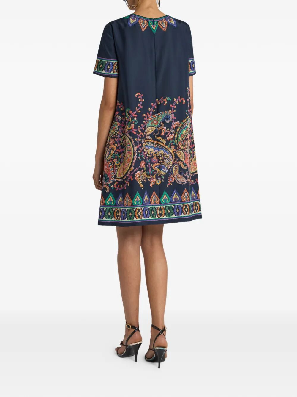 Etro Women Silk Mini Tunic Dress With Placed Floral Paisley Print