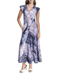 DKNY Puff Sleeve Print Satin Dress