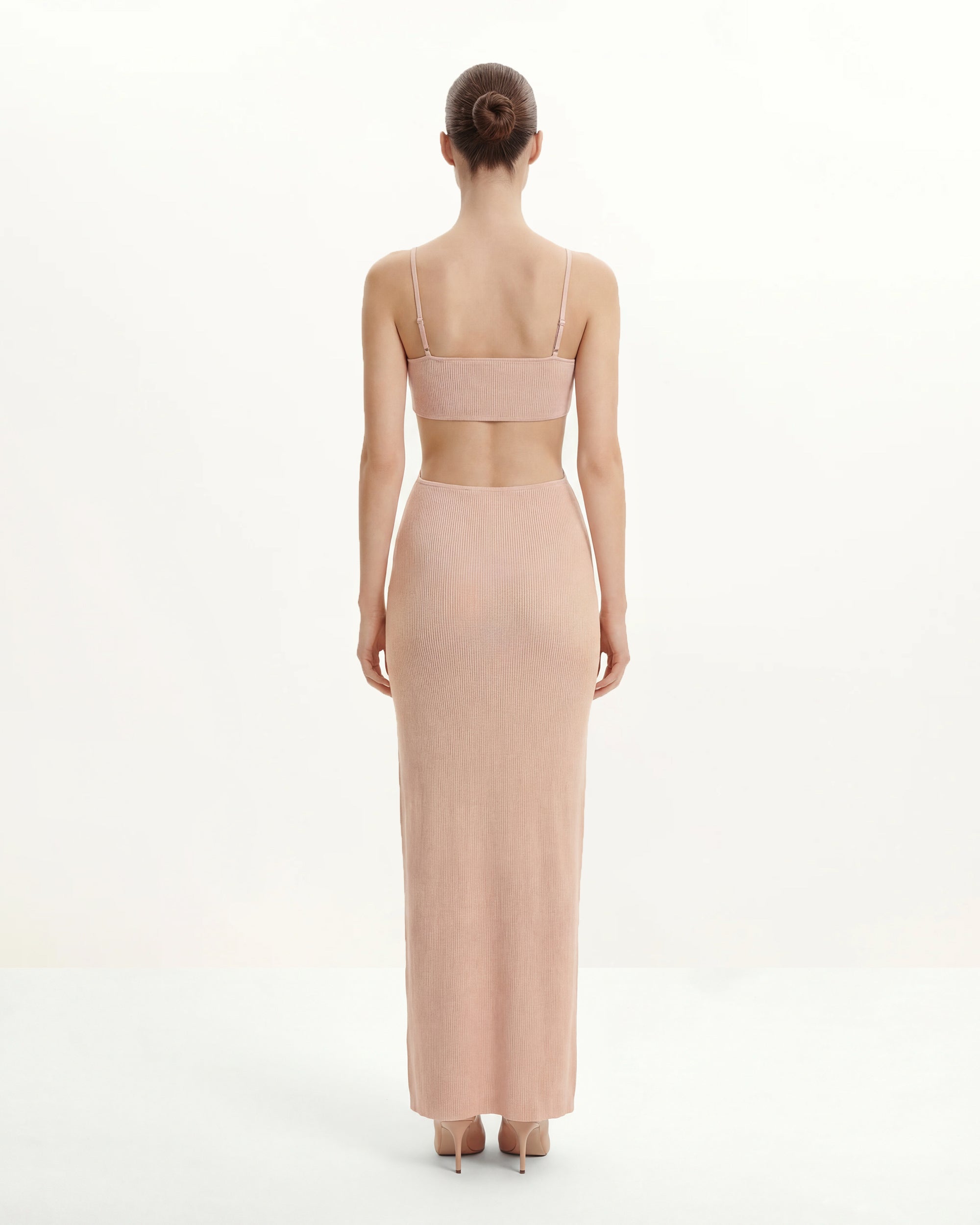 Ribbed Knit Cutout Maxi Dress - Pink