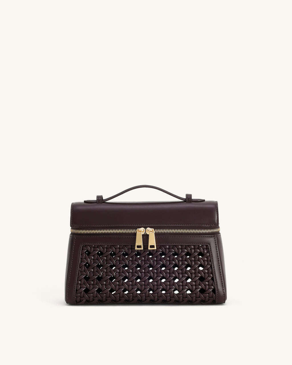Thea Large Woven Top Handle Bag - Dark Red