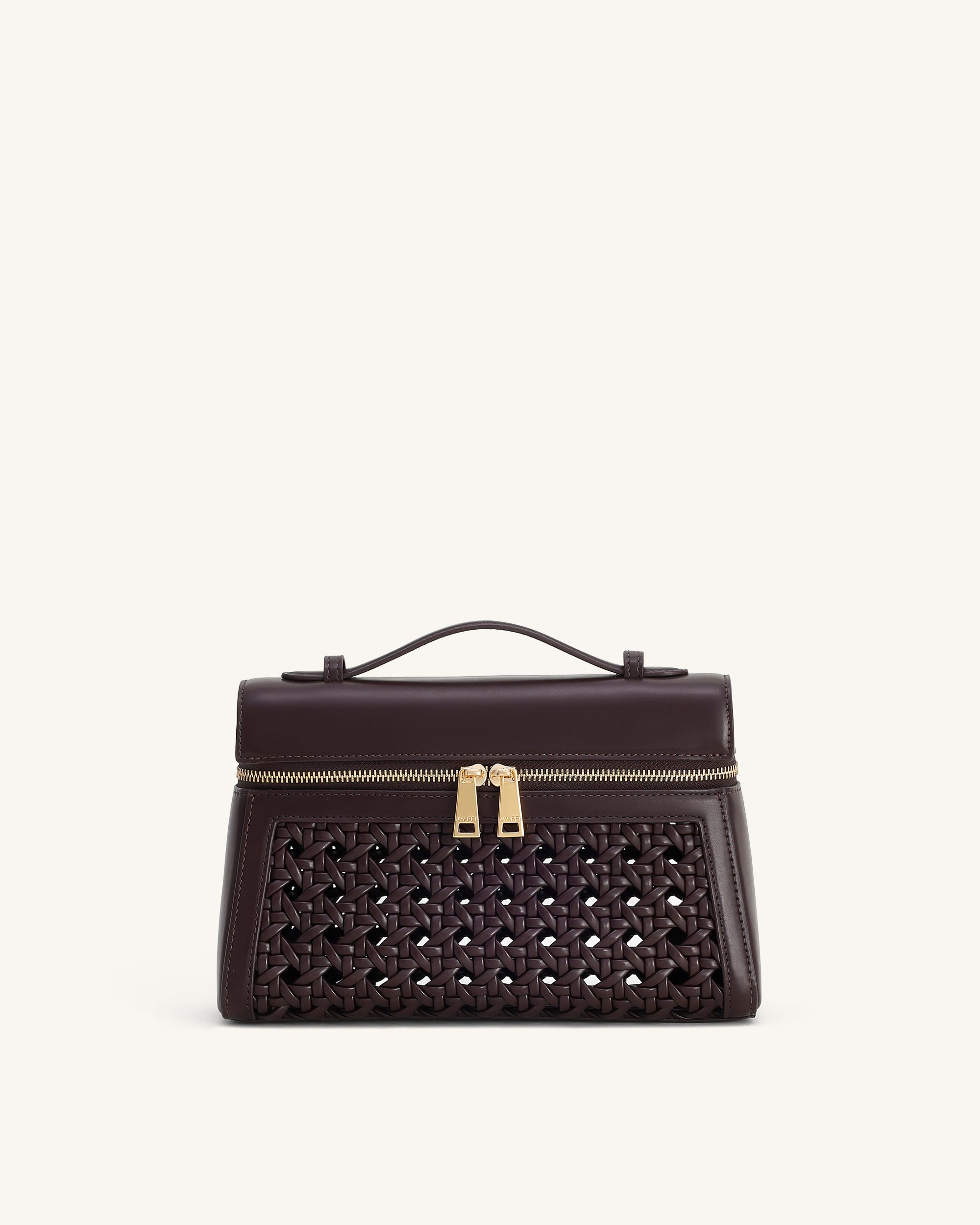 Thea Large Woven Top Handle Bag - Dark Red