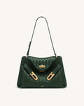 Rhea Woven Texture Double Buckle Shoulder Bag - Teal