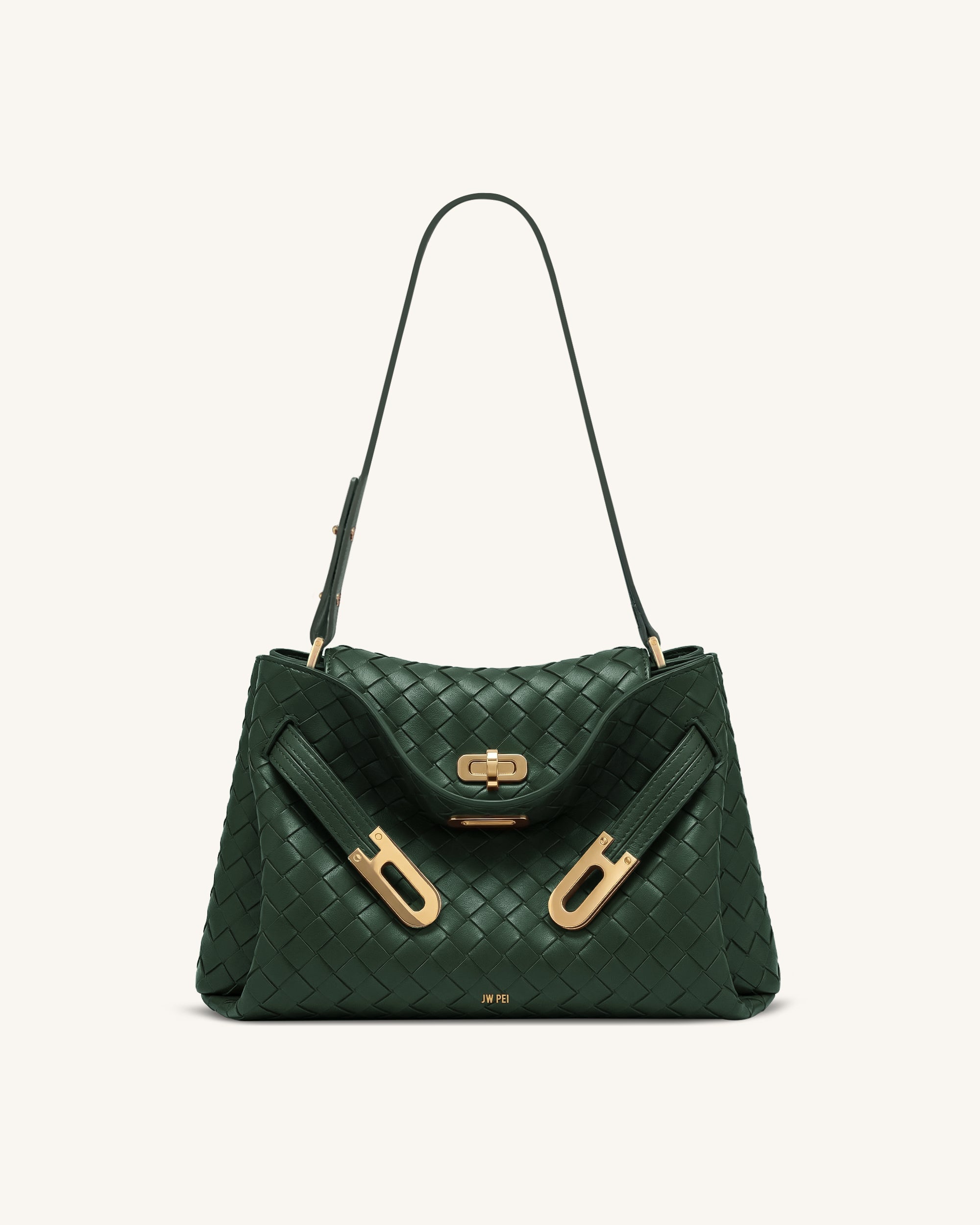 Rhea Woven Texture Double Buckle Shoulder Bag - Teal