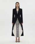 Structured Peak-Lapel Cutaway Maxi Blazer - Black