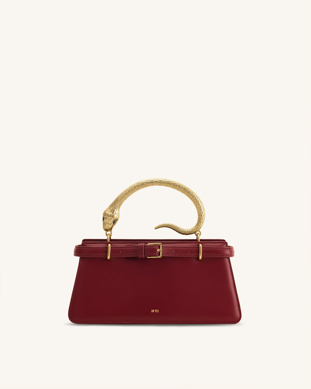 Elena Snake Handle Top Handle Bag - Wine Red
