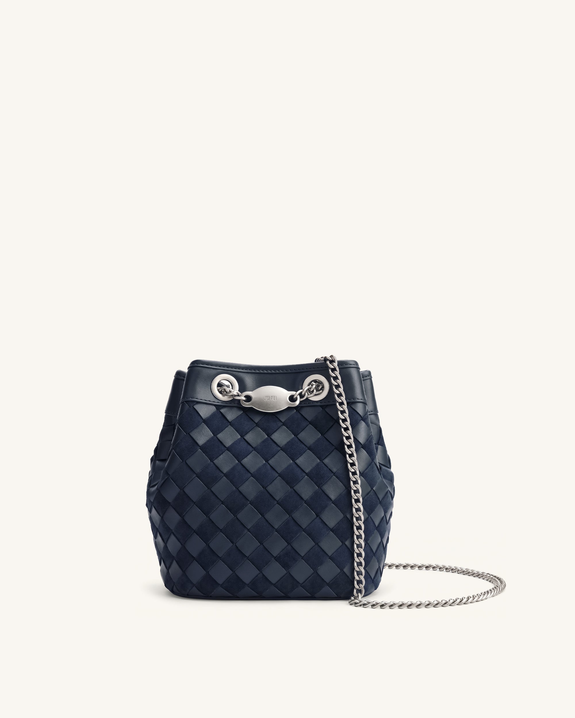 Yara Faux Suede Hand-Woven Bucket Bag - Dark Blue