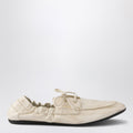 Prada Shuffle Boat Loafers In Antique-Effect Leather, Talc Color Women