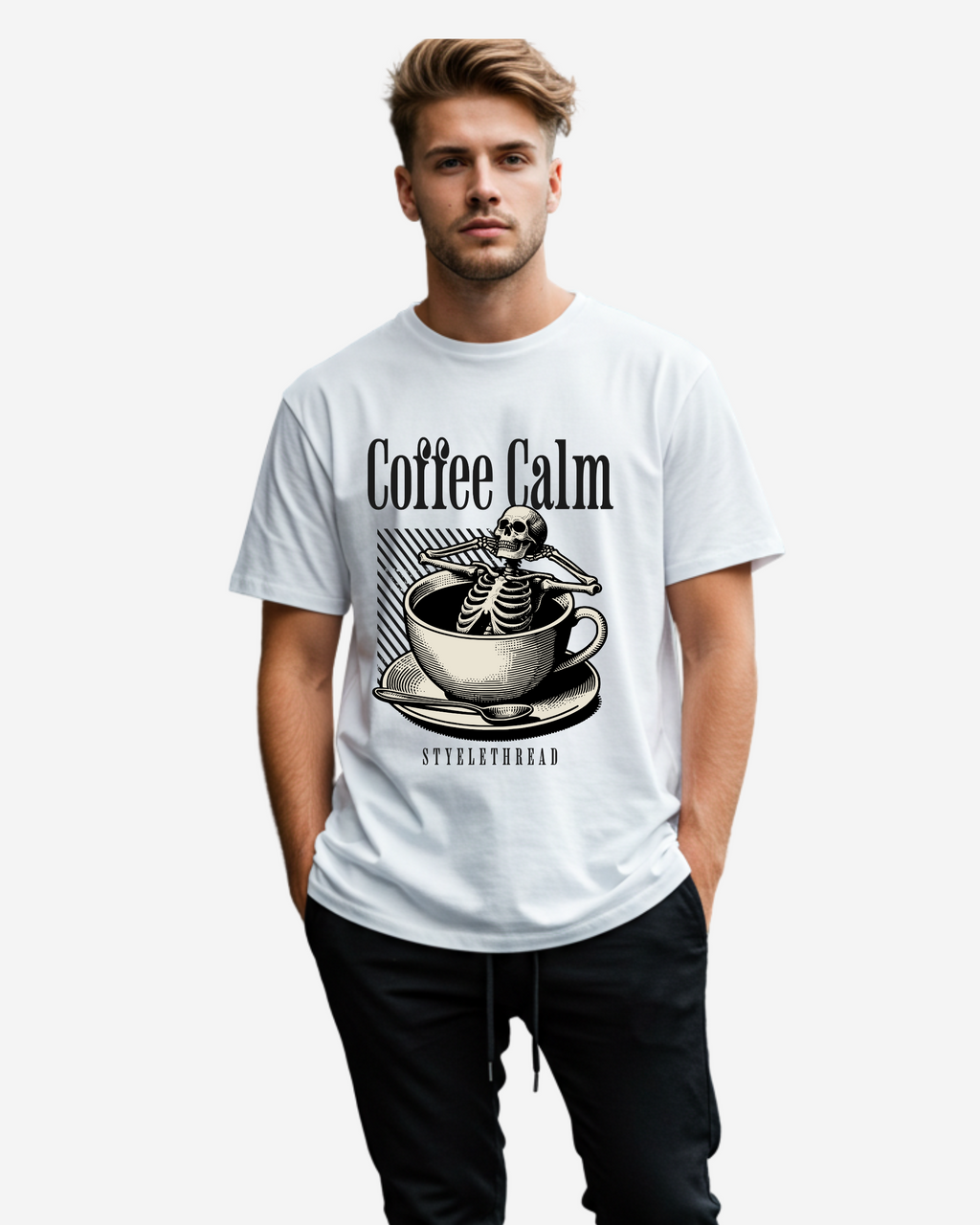 Skeleton relax in coffee cup Men's Oversized T-Shirt