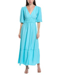Maison Tara Wave Crepe Short Sleeve Midi Dress