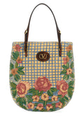 Valentino Garavani Women Embroidered Raffia Vlogo Signature Shoulder Bag