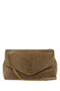 Saint Laurent Women Dove Grey Suede Leather Large Calypso Shoulder Bag