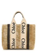 Chloe Women Beige Shearling Small Woody Shopping Bag