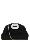 Amina Muaddi Women Black Satin Camelia Clutch