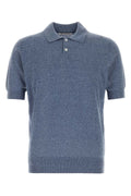 Brunello Cucinelli Men Air Force Blue Linen Blend Polo Shirt