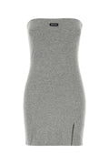 Miu Miu Women Melange Grey Cotton Mini Dress