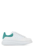Alexander Mcqueen Women White Leather Sneakers With Sea Green Suede Heel