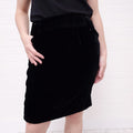 CHANEL BLACK VELVET SKIRT WITH LOGO - SIZE 40