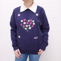 ALESSANDRA RICH EMBROIDERED NAVY SWEATER - SIZE S