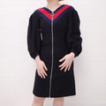 GUCCI BLACK ZIPPER DRESS WITH RED & BLUE STRIPE COLLAR - SIZE 36