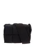 Bottega Veneta Men Black Shoulder Bag With Intreccio Motif In Nylon Man