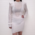 BALMAIN WHITE DISTRESSED RIBBED DRESS - SIZE 38