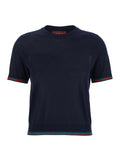 Gucci Women Blue T-Shirt With Web Detail On The Edges In Cashmere And Silk Blend Woman
