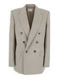 Saint Laurent Women Grey Double-Breasted Jacket With Peak Revers In Wool Woman