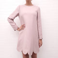 VALENTINO PINK LONG SLEEVED SCALLOPED DRESS WITH ROCKSTUD DETAIL - SIZE 8