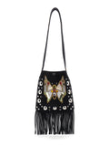 Valentino Garavani Women 'Nellcote Medium' Black Crossbody Bag With Embroidered Butterfly On The Front And Bead And Sequin Details In Fabric Woman