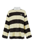 Balenciaga Men Brown Long Sleeve Polo Shirt With Logo Embroidery On The Front And All-Over Stripes In Cotton For Men