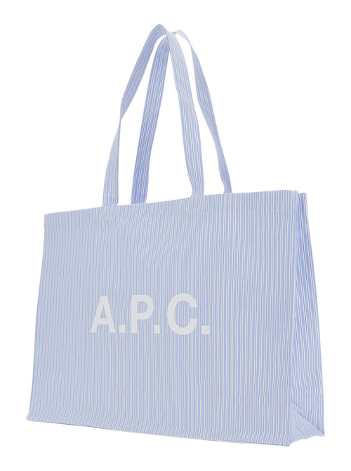 A.P.C. Men 'Diane 2.0' Light Blue Tote Bag With All-Over Striped Motif And Logo Lettering On The Front In Cotton For Men