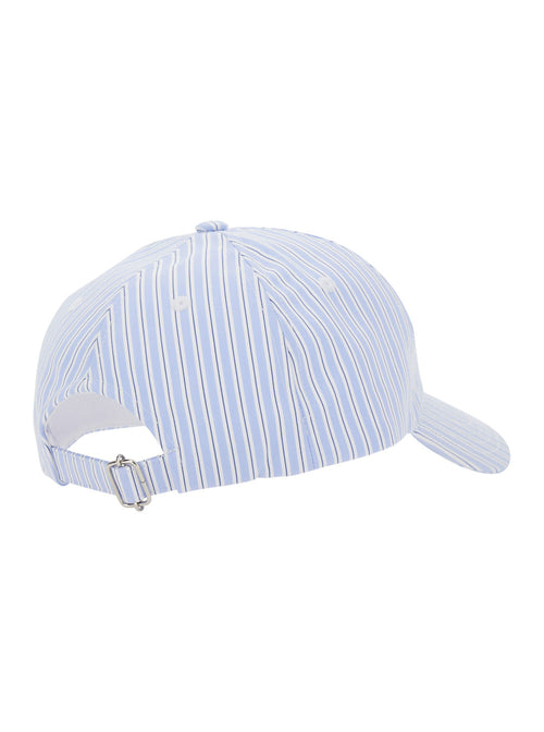 A.P.C. Men 'Charlie' Light Blue Baseball Hat With Logo Lettering On The Front And All-Over Stripes Motif In Cotton For Men
